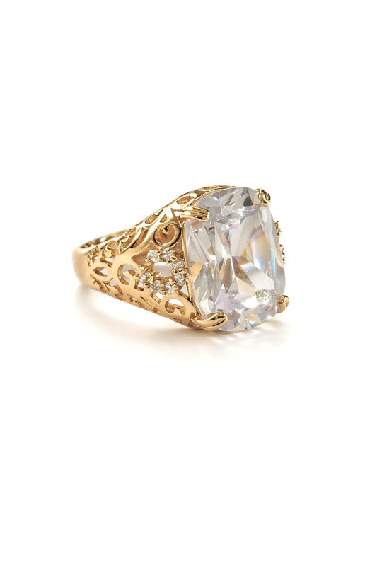 Apzeltīts gredzens ar lielu cirkoniju (17mm) - 18k - apzeltita - rotas