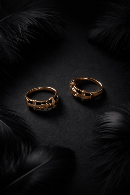 Apzeltīts gredzens ar melnu emalju un sprādzes dizainu - 18k - apzeltita - rotas