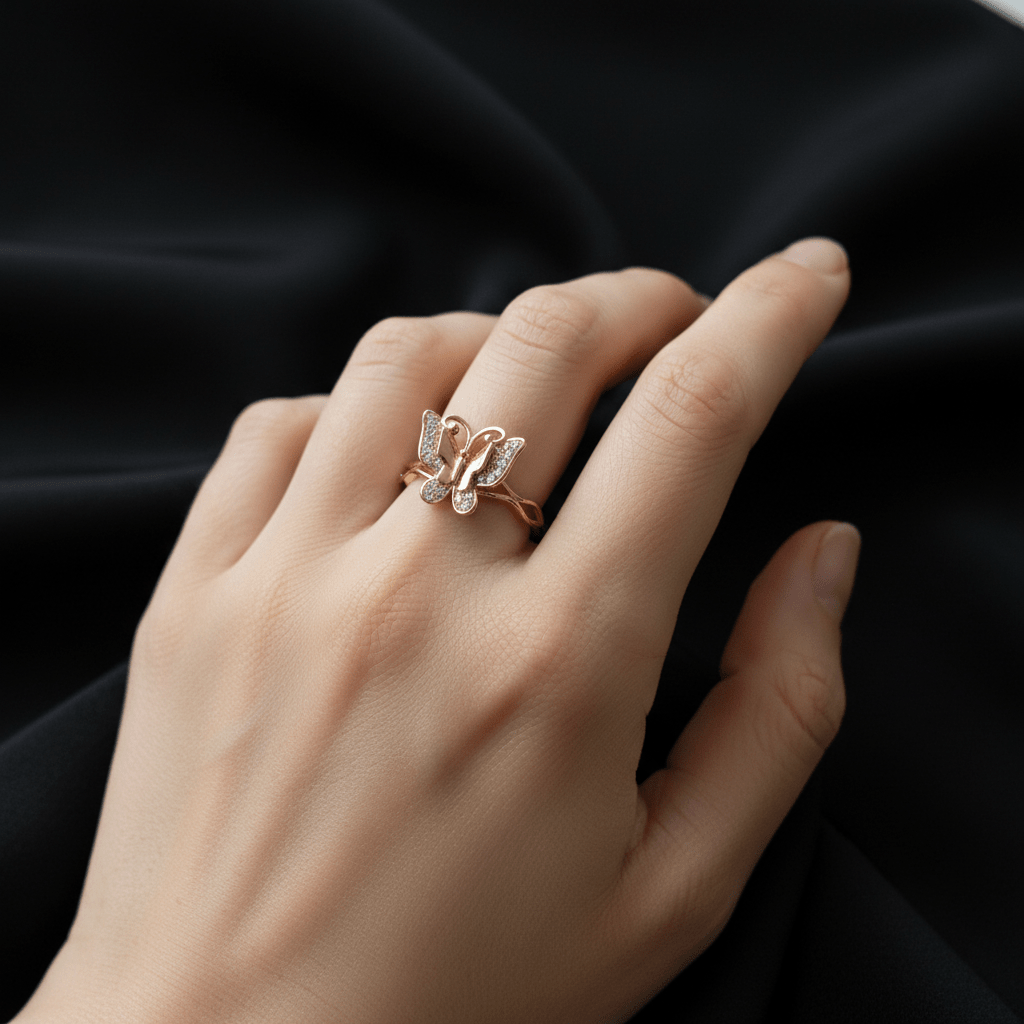 Apzeltīts gredzens ar tauriņu un cirkonijiem - 18k - apzeltita - rotas