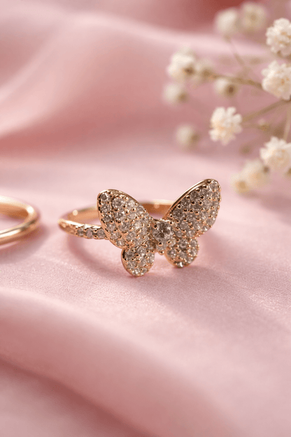 Apzeltīts gredzens ar tauriņu un cirkonijiem - 18k - apzeltita - rotas