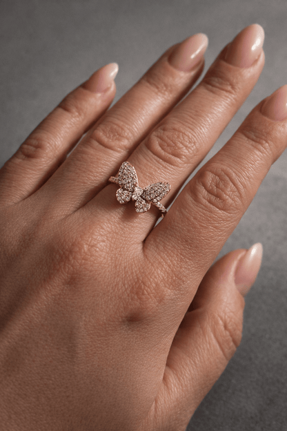 Apzeltīts gredzens ar tauriņu un cirkonijiem - 18k - apzeltita - rotas