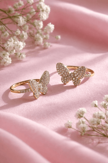 Apzeltīts gredzens ar tauriņu un cirkonijiem - 18k - apzeltita - rotas