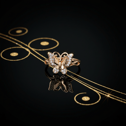 Apzeltīts gredzens ar tauriņu un cirkonijiem - 18k - apzeltita - rotas