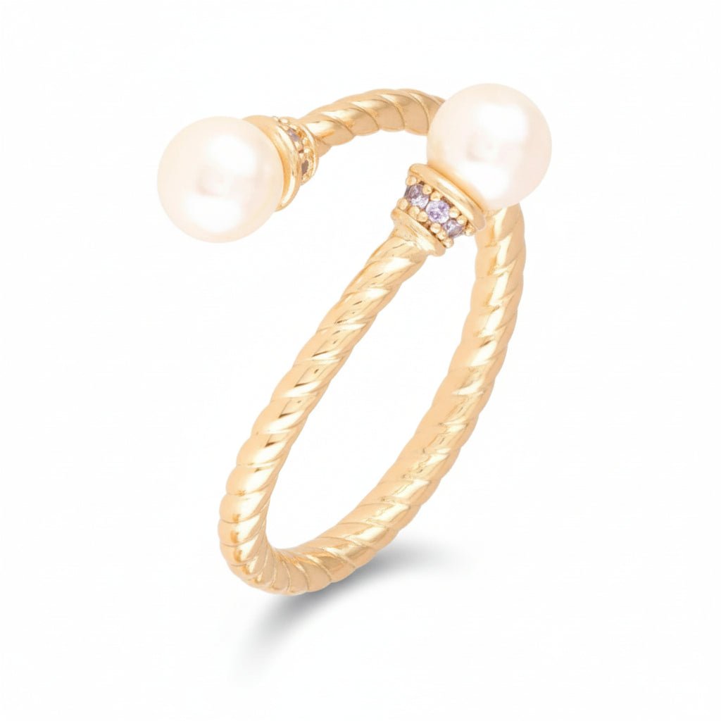 Apzeltīts pērļu gredzens ar cirkonijiem - 18k - apzeltita - rotas