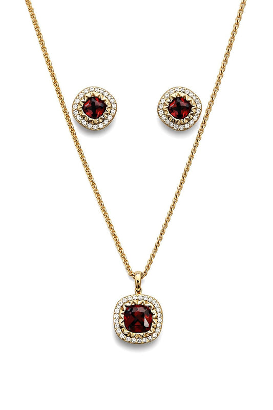 Apzeltīts rotu komplekts ar sarkaniem cirkonijiem - 18k - apzeltita - rotas