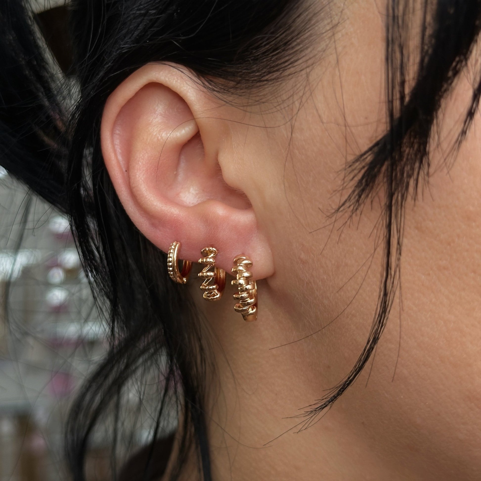 Apzeltītu auskaru komplekts ar 3 pāriem riņķīšu - 18k - apzeltita - rotas