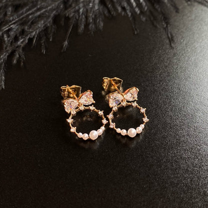Bow Pearl Grace - Gold Plated Earrings with Pearls and Zirconia18k Gold - Plated EarringsClassic earringsEarrings for gifts