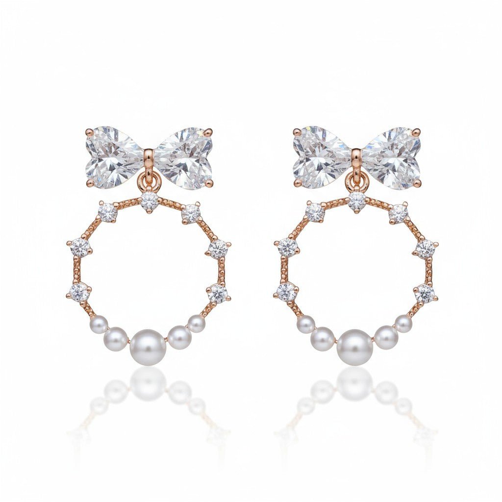 Bow Pearl Grace - Gold Plated Earrings with Pearls and Zirconia – apzeltītas rotaslietas | Tavas Rotas