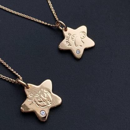 Divpusēja horoskopa kaklarota ar cirkoniju - 18k - apzeltita - rotas