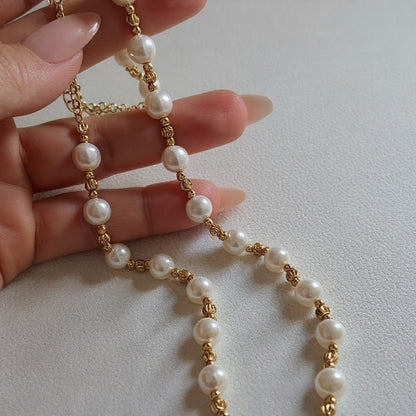 Golden Pearl – Garā apzeltītā kaklarota ar pērlītēm – apzeltītas rotaslietas | Tavas Rotas