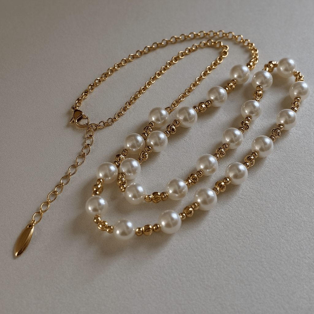 Golden Pearl – Garā apzeltītā kaklarota ar pērlītēm – apzeltītas rotaslietas | Tavas Rotas