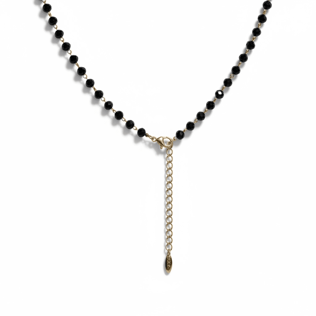 Kaklarota ar melniem kristāliem un sirds kulonu - 18k - apzeltita - rotas