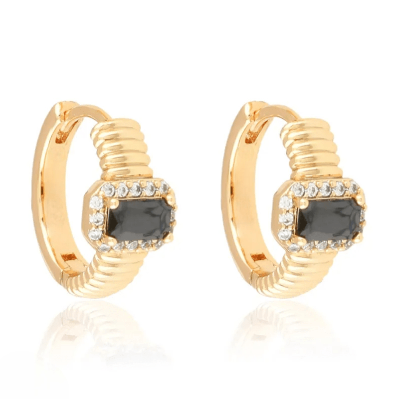 Noir Éclat Hoops – apzeltīti riņķīšu auskari ar melnu cirkoniju - 18k - apzeltita - rotas