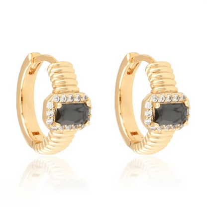 Noir Éclat Hoops – apzeltīti riņķīšu auskari ar melnu cirkoniju - 18k - apzeltita - rotas