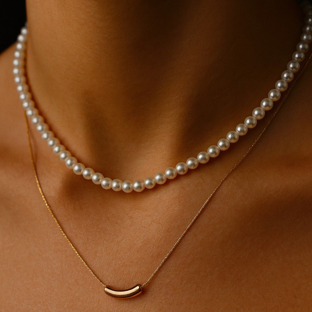 Pearl Harmony – Divkāršā kaklarota ar pērlītēm un 18k pārklājumu – apzeltītas rotaslietas | Tavas Rotas
