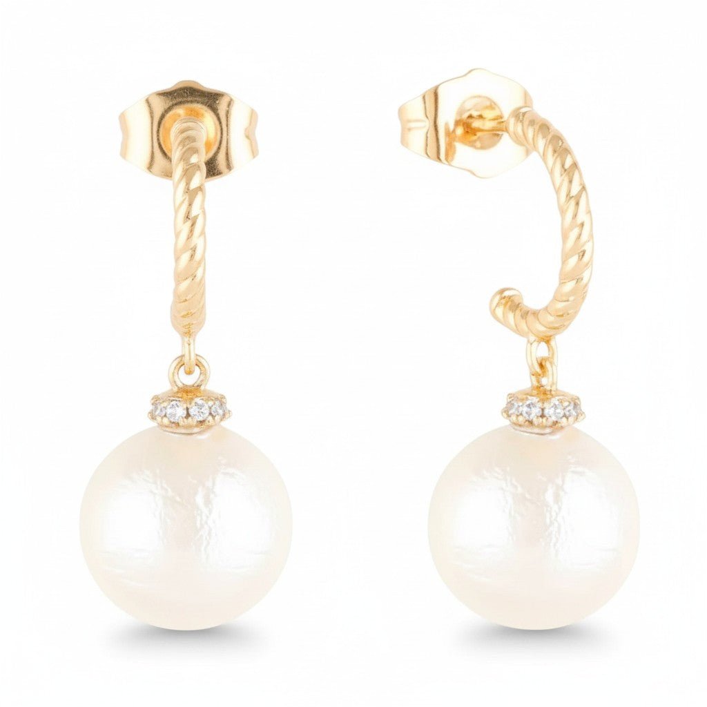 Pearl Twist – Apzeltīti auskari ar pērlēm un cirkonijiem – apzeltītas rotaslietas | Tavas Rotas