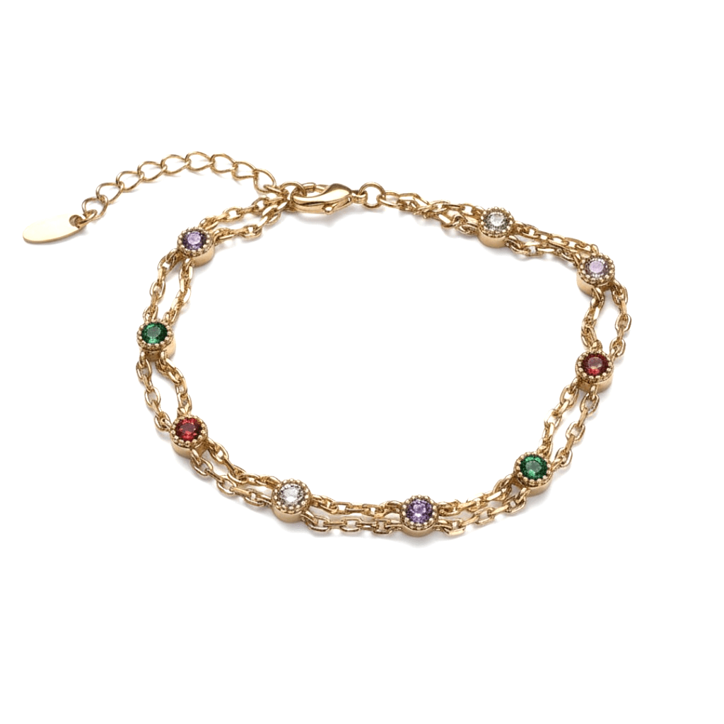 Rainbow Grace – Apzeltīta rokassprādze ar krāsainiem cirkonijiem – apzeltītas rotaslietas | Tavas Rotas