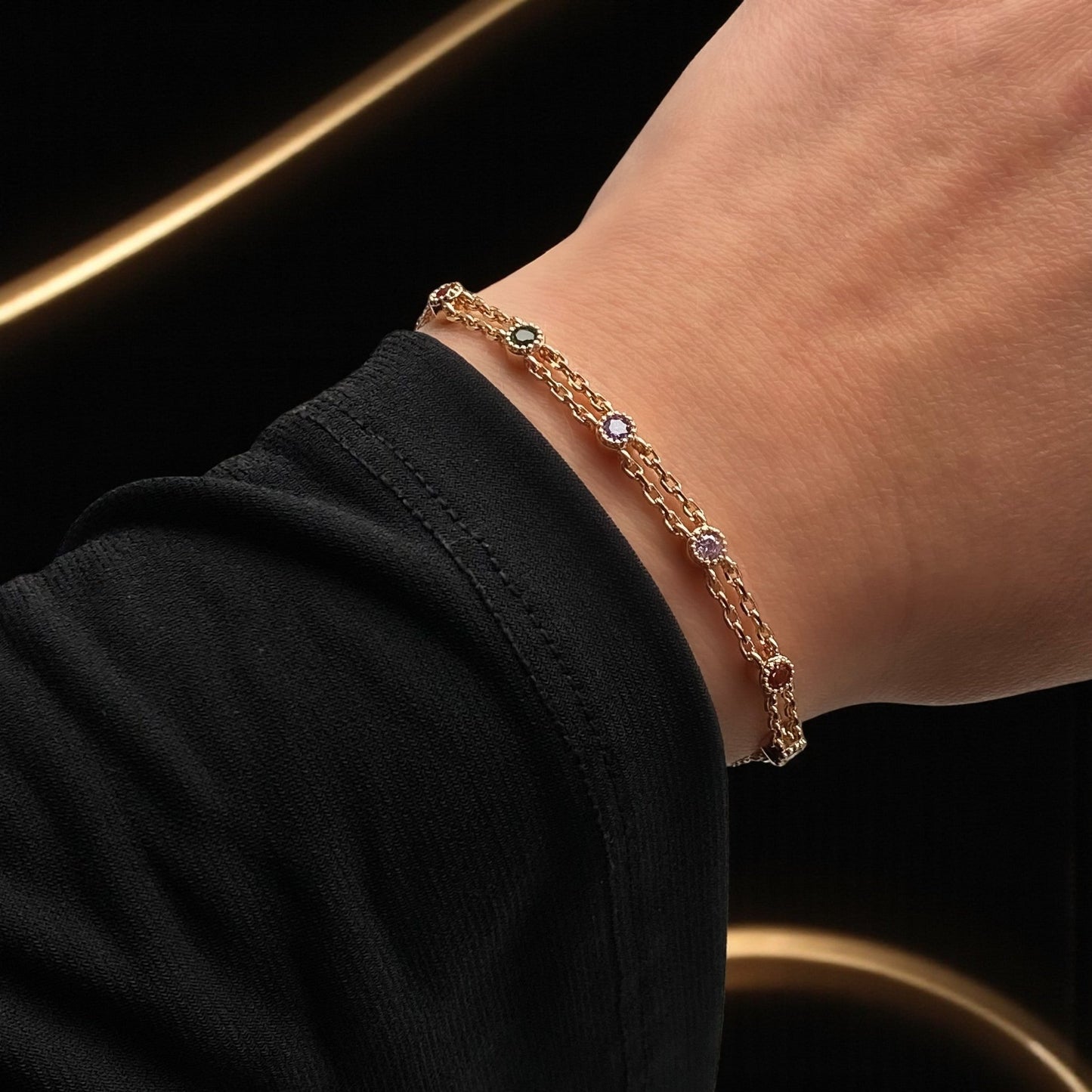 Rainbow Grace – Apzeltīta rokassprādze ar krāsainiem cirkonijiem – apzeltītas rotaslietas | Tavas Rotas